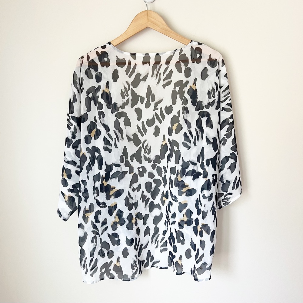 Unbranded Cheetah Print Open Front Swimsuit Coverup White Black XL - Picture 6 of 6